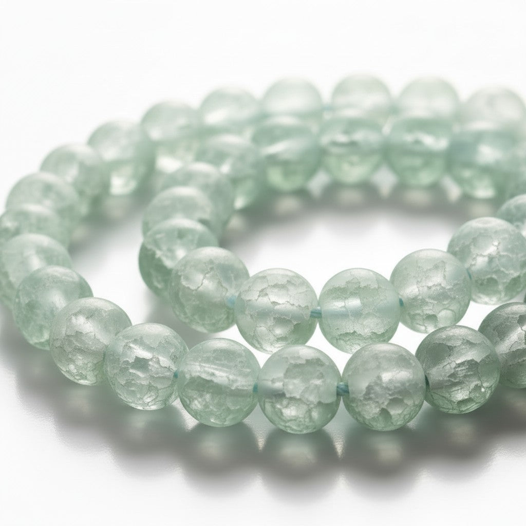 Strand of Green Crackle Frosted Glass Beads - Size 8mm