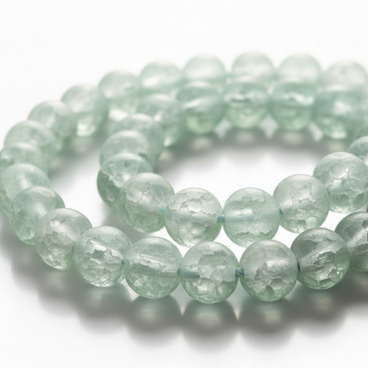 Strand of Green Crackle Frosted Glass Beads - Size 8mm