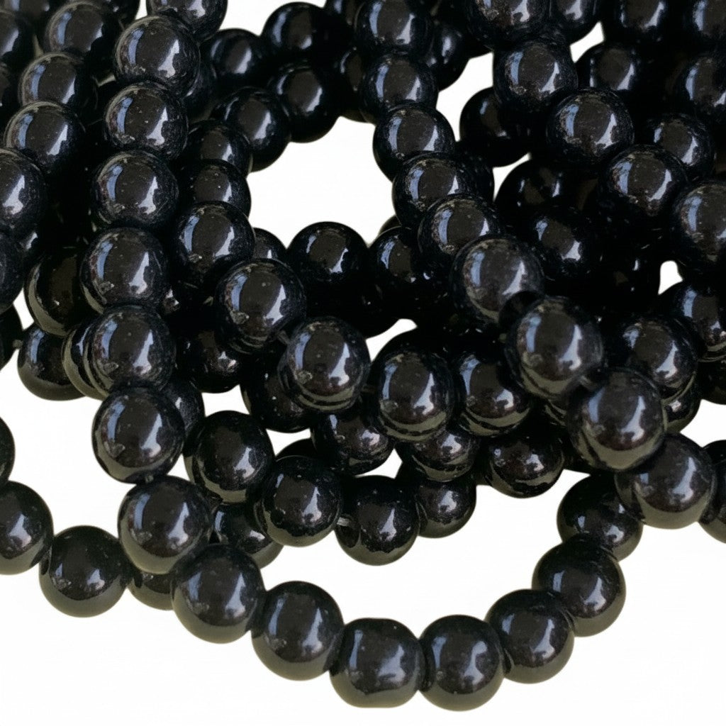 Strand of Black Glass Beads - Size 6mm