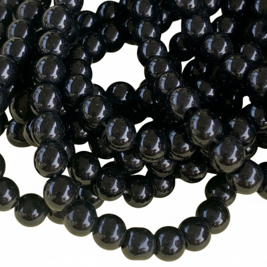 Strand of Black Glass Beads - Size 6mm