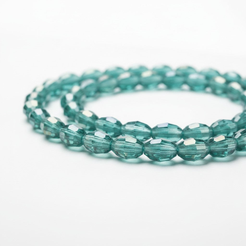 Strand of Electroplate Light Sea Green AB Glass Beads - 6x4mm
