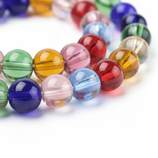 Strand Of Round Mixed Colour Glass Beads 8mm