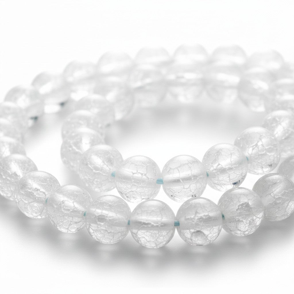 Strand of White Crackle Frosted Glass Beads - Size 8mm