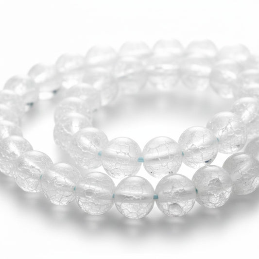 Strand of White Crackle Frosted Glass Beads - Size 8mm