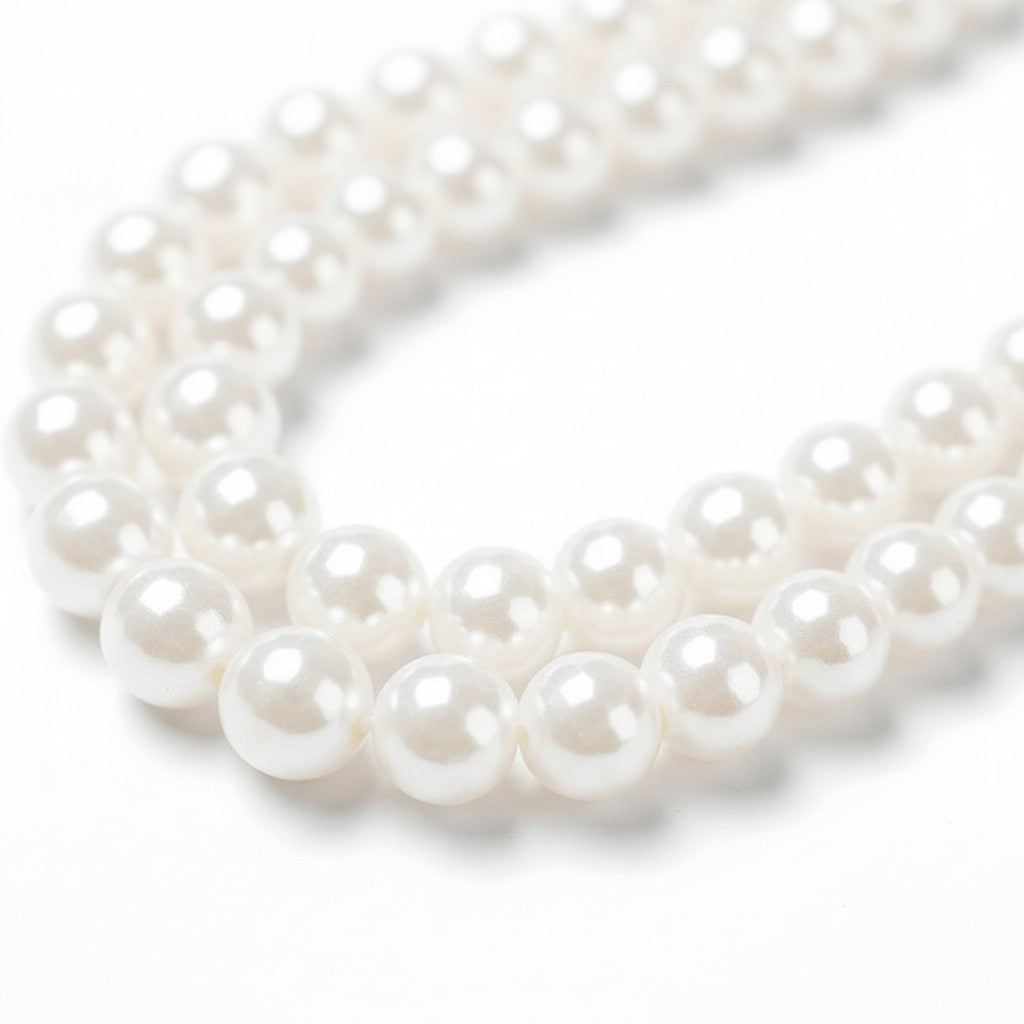Strand of Faceted White Glass Beads - 8mm