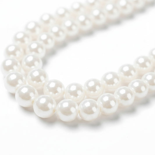 Strand of Faceted White Glass Beads - 8mm