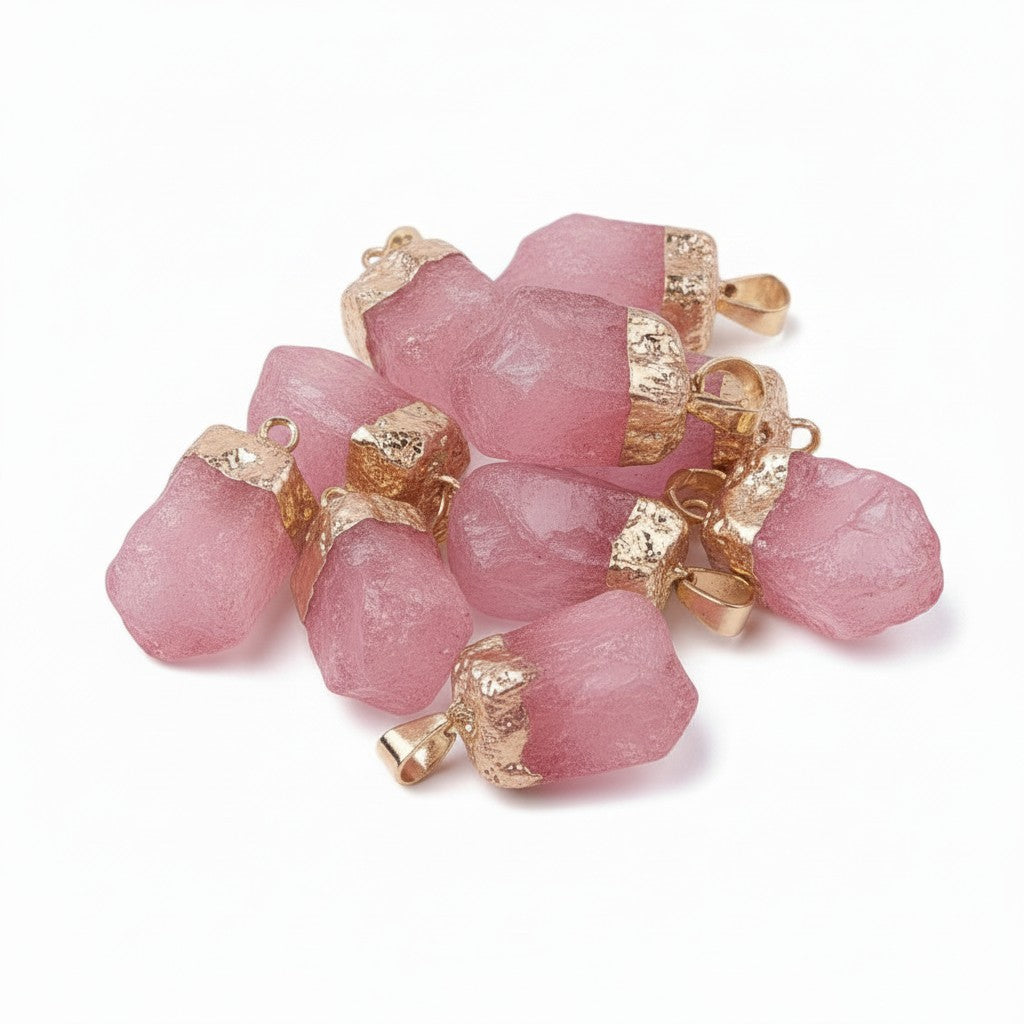 Quartz Crystal Pendant with Golden Tone