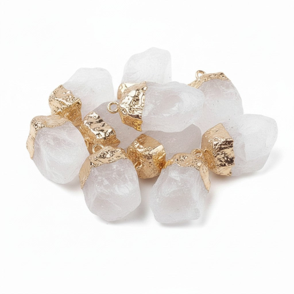 Quartz Crystal Pendant with Golden Tone