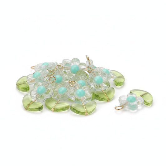 Flower Glass & Acrylic Charm - Size 22mm
