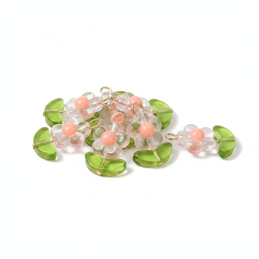 Flower Glass & Acrylic Charm - Size 22mm