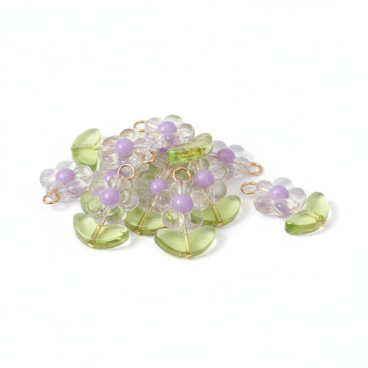 Flower Glass & Acrylic Charm - Size 22mm