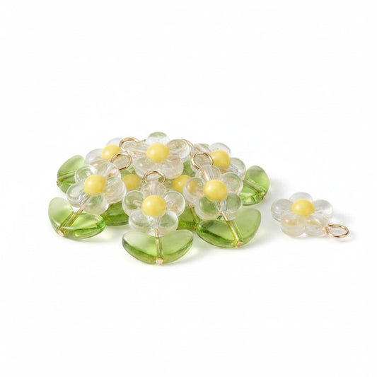Flower Glass & Acrylic Charm - Size 22mm