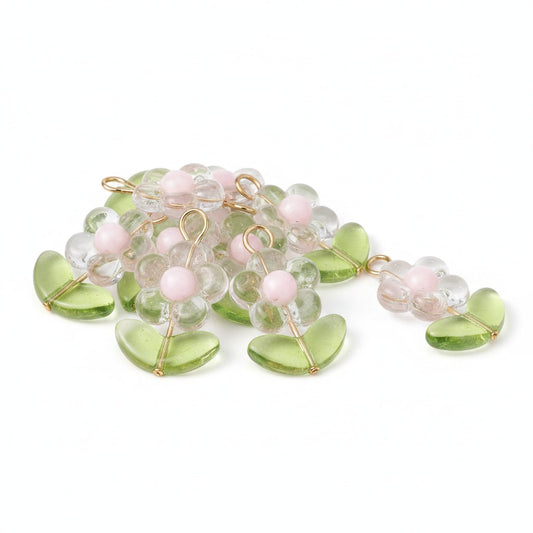Flower Glass & Acrylic Charm - Size 22mm