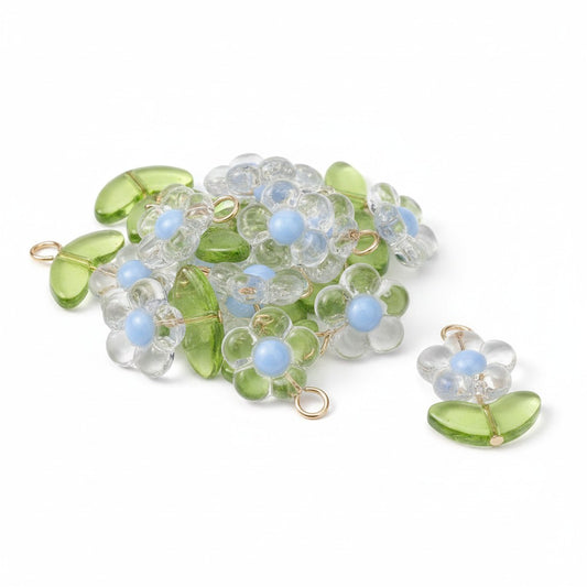 Flower Glass & Acrylic Charm - Size 22mm
