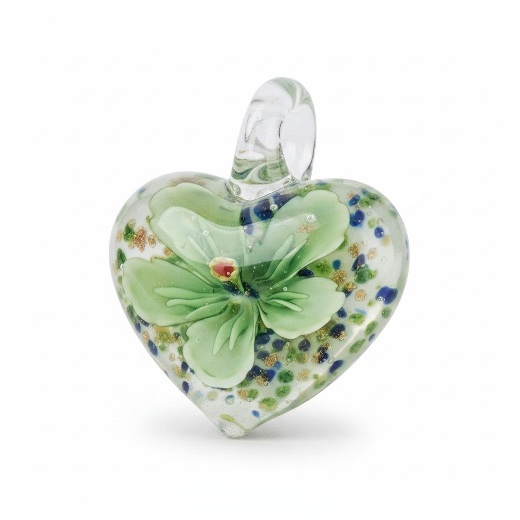 Heart Flower Lampwork Pendant - Glass