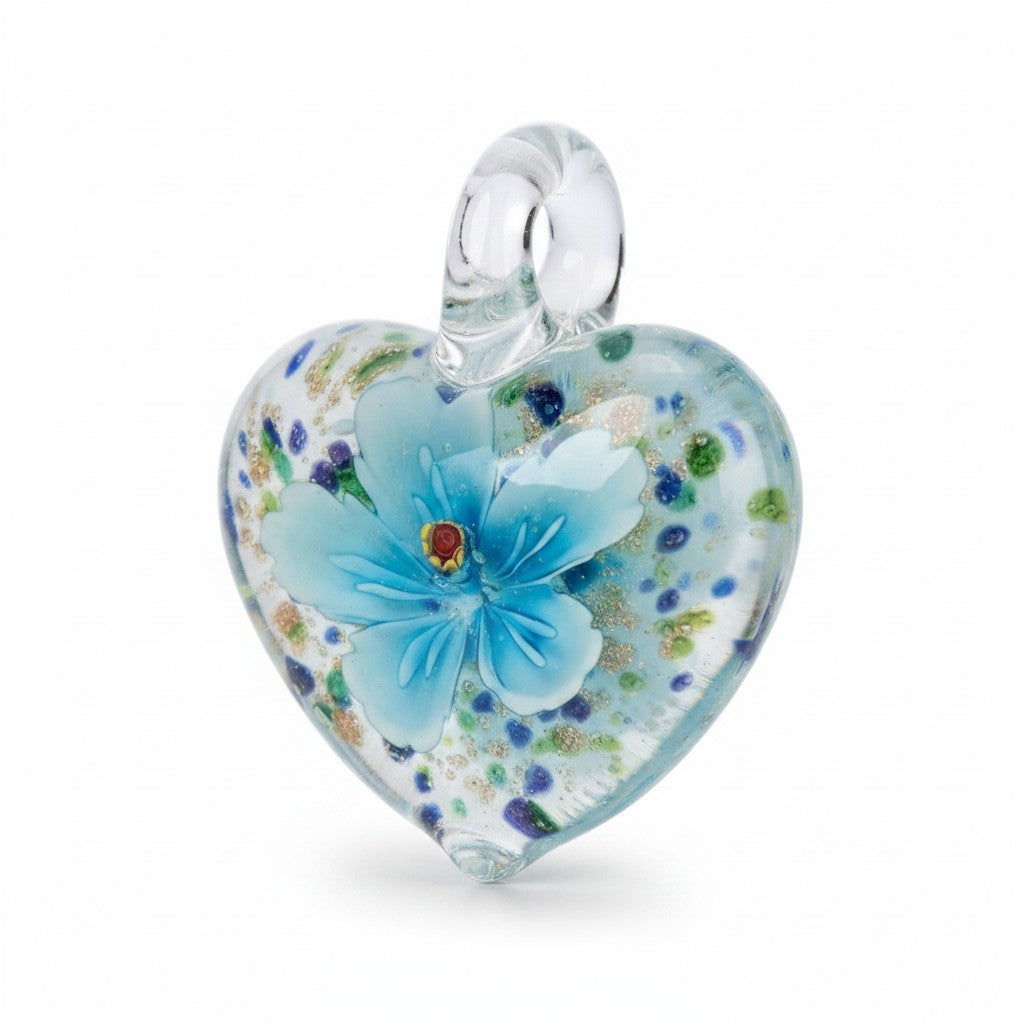 Heart Flower Lampwork Pendant - Glass