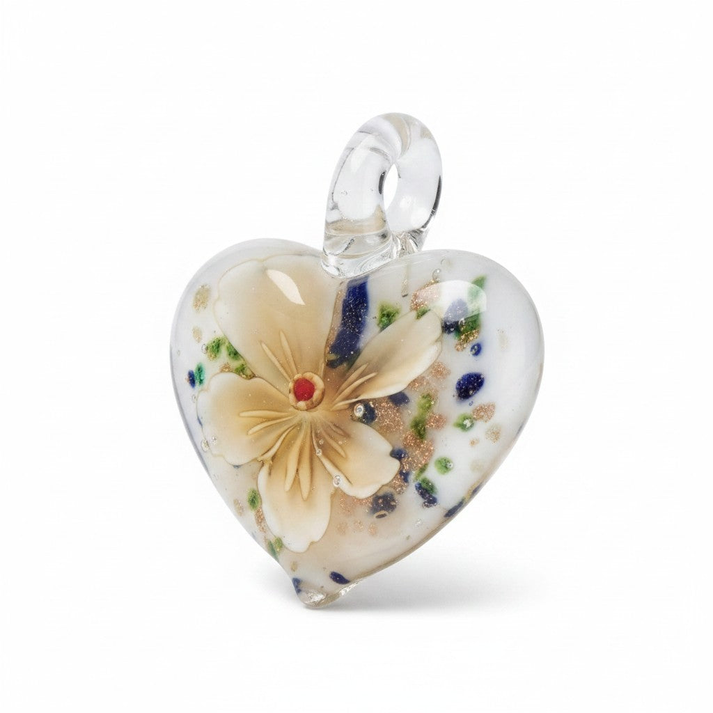 Heart Flower Lampwork Pendant - Glass
