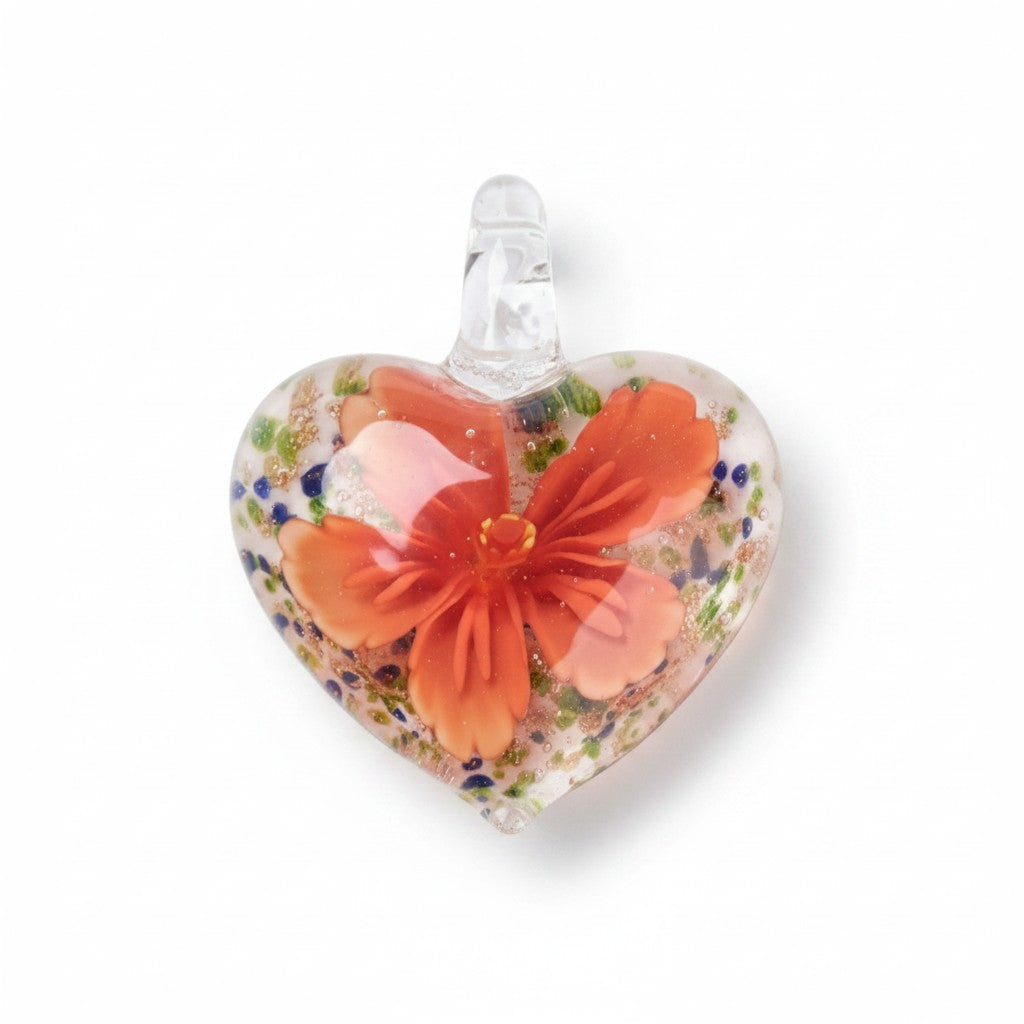 Heart Flower Lampwork Pendant - Glass