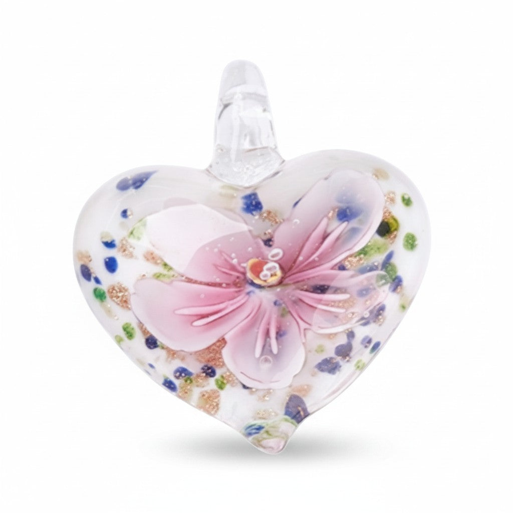 Heart Flower Lampwork Pendant - Glass