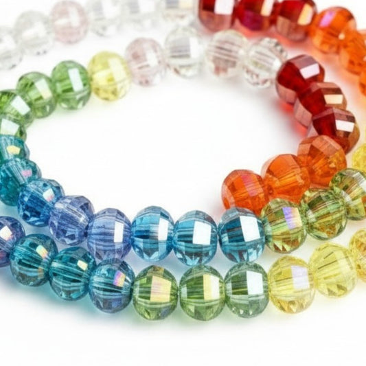Strand of Faceted Multi Colour Glass Beads - 8mm