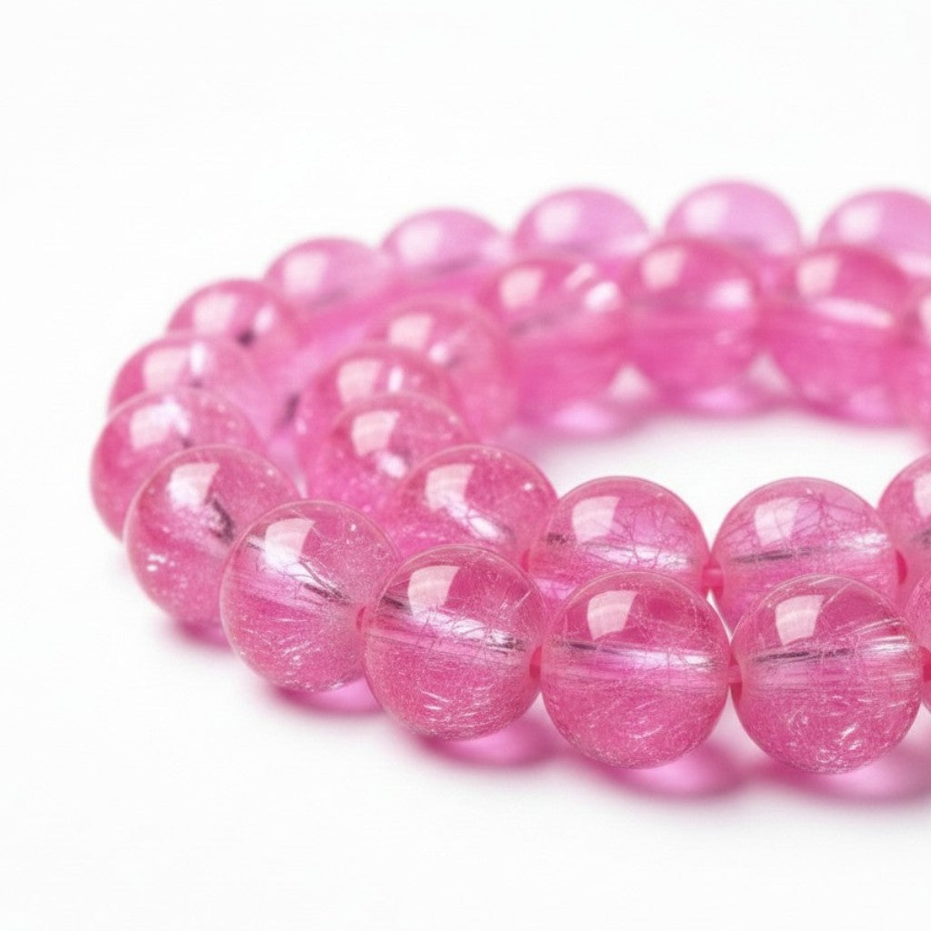 Strand of Crackle Hot Pink Glass Beads - 8mm